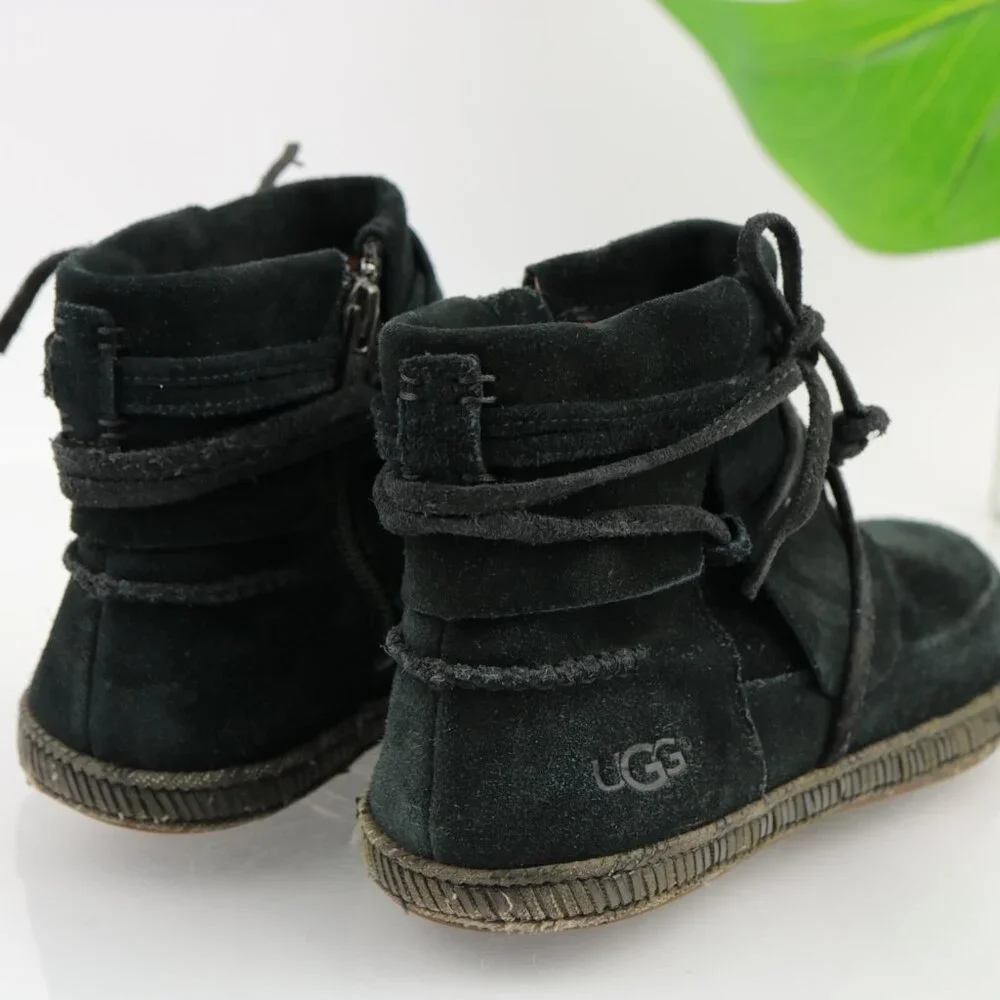 UGG Womens Reid Boot Size 6 Black Suede Tie Wrap Cushioned Moc Casual Booties‎